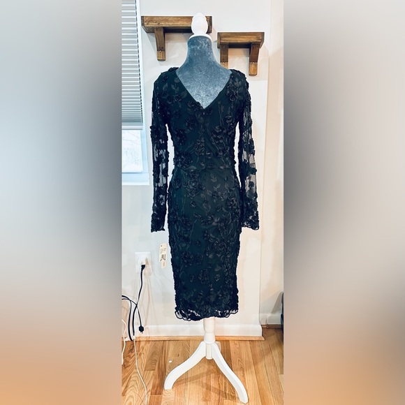 NWT AQUA Floral Embroidered Cocktail Party Dress Midi Long Sleeve Black - Picture 4 of 15